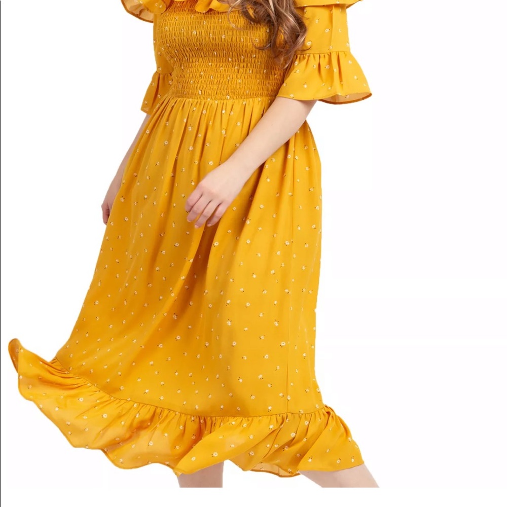 Koko mustard floral Bardot midi dress